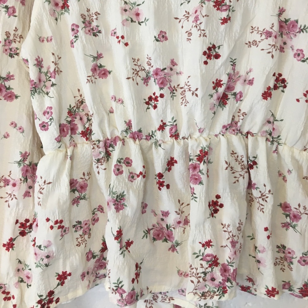 Floral Tie-Front Blouse - Cream and Pink - Picture 3 of 16